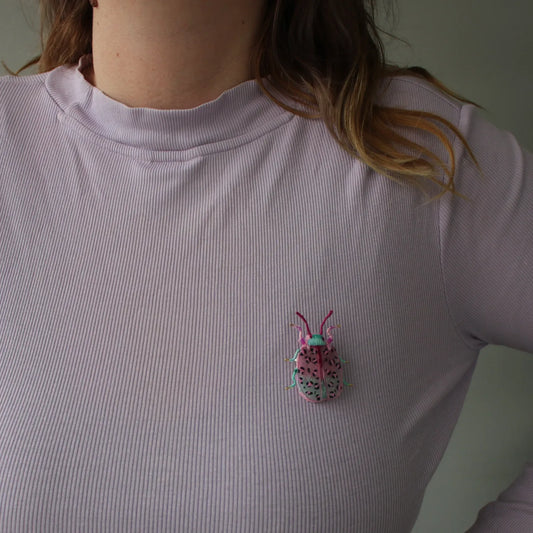 Broche scarabée " Pink Leopardo"