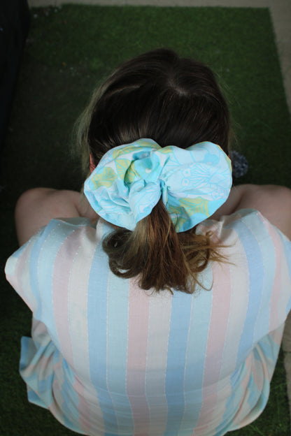 Chouchou fleur vert bleu