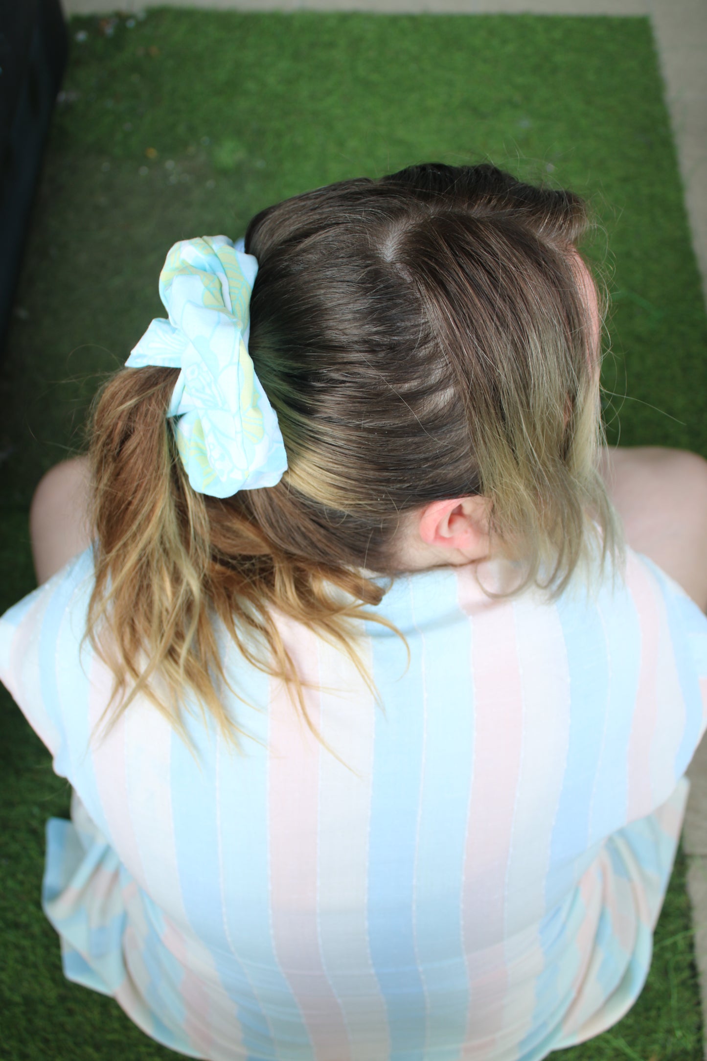 Chouchou fleur vert bleu